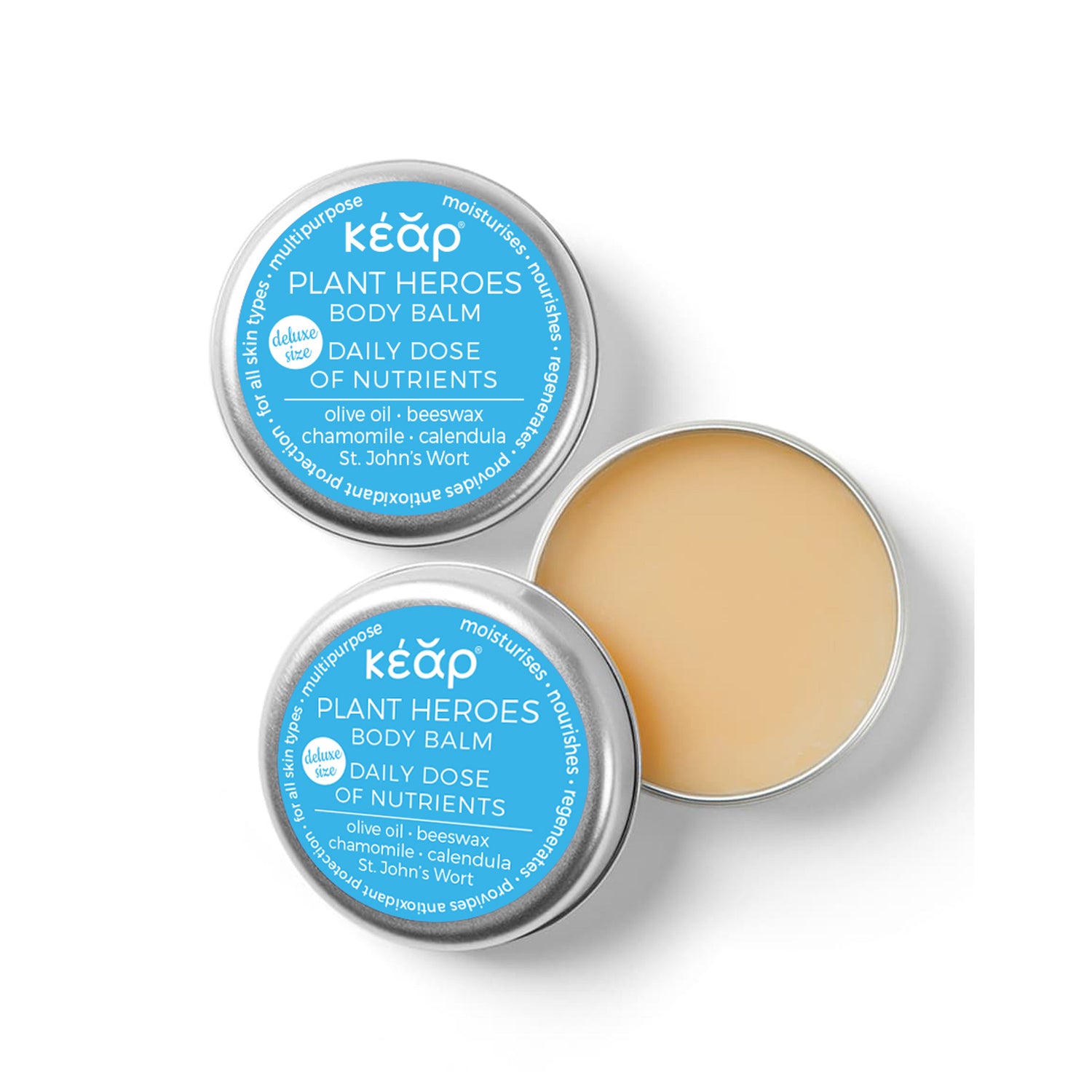 Closeup of Kear travel size waterless Plant Heroes body balm.
