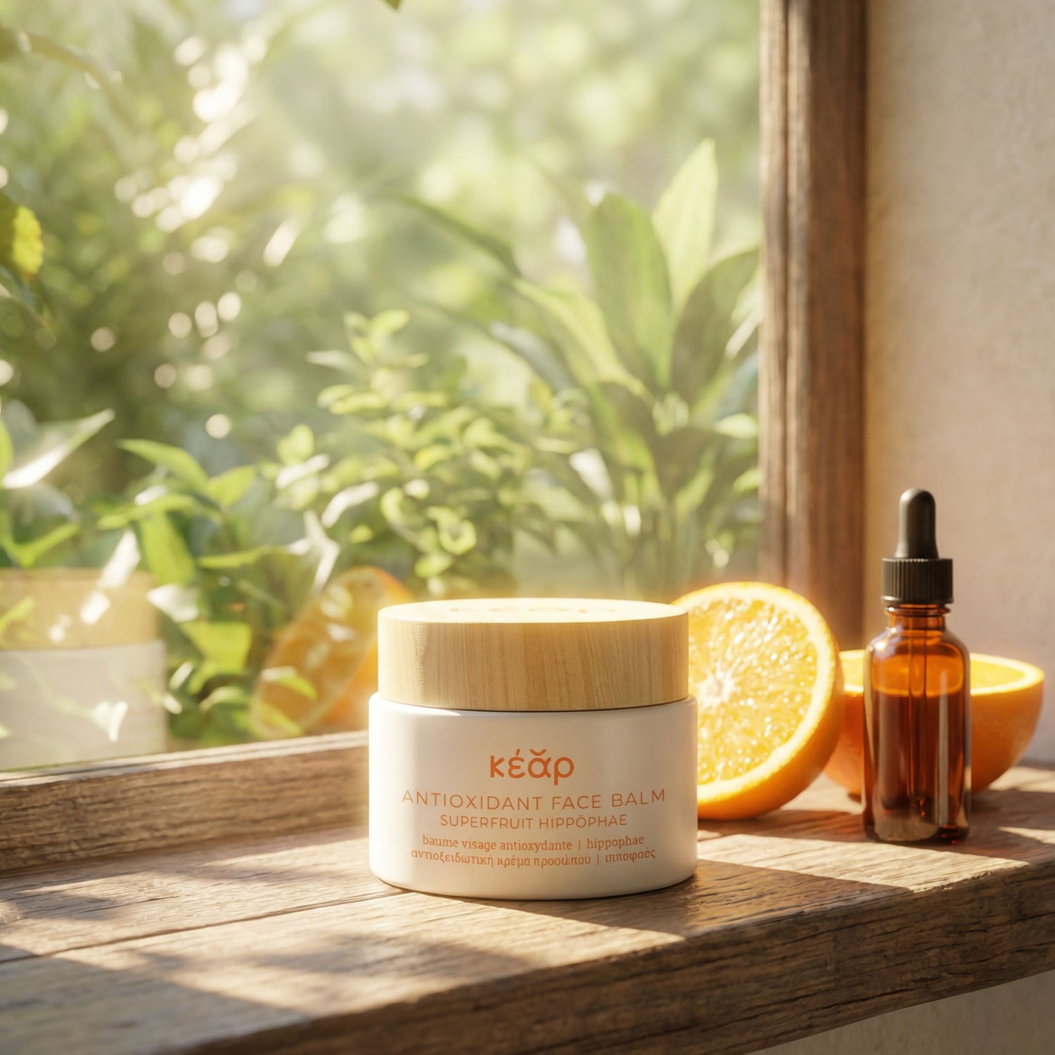 Kear waterless AntiOxidant face balm with sea buckthorn and orange essential oil.