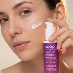 Texture of Kear MiraCool face, Eyes, cream with bakuchiol , aloe and hualuronic acid.