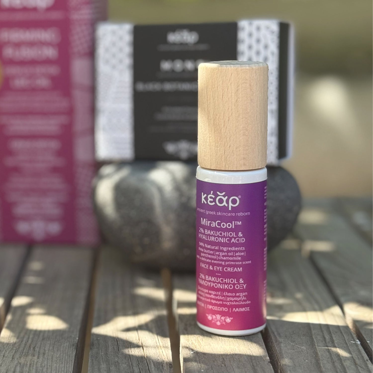 Closeup of Kear MiraCool face, Eyes Cream with bakuchiol, aloe and hyaluronic acid for 24H hydration.