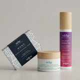 Kear natural skincare gift set with AgeDefying face balm, MiraCool face and eyes cream, and MONO black Botanical Herbal Soap.