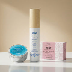 Kear Soft Touch body care set with Hydrate Relax Body oil, Exfoliating Herbal soap and KysonMe body butter.