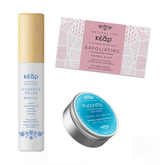 Kear Soft Touch gift set with Hydrate Relax Body oil, Exfoliating Herbal soap and KysonMe body butter.