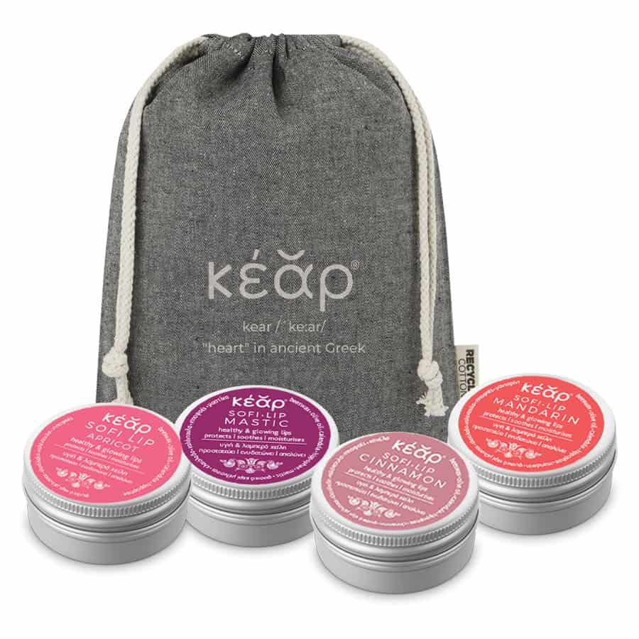 Kear SofiLip natural lip balms variety with branded  pouch.