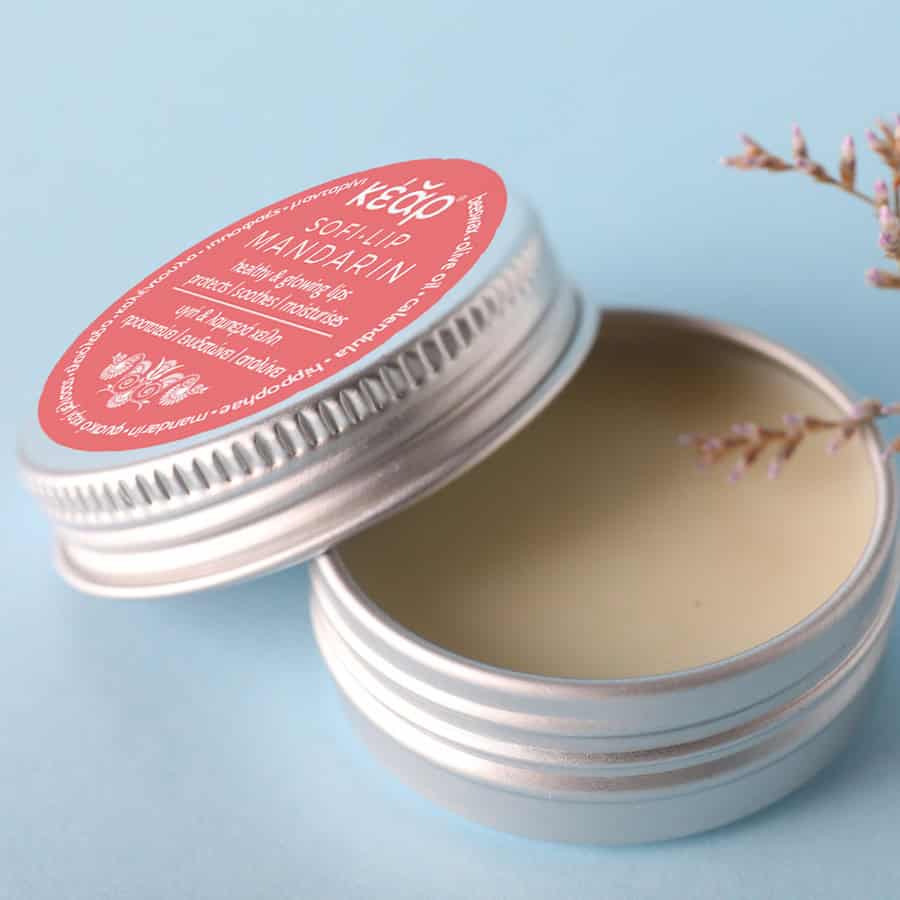 Closeup of Kear SofiLip mandarin natural lip balm.