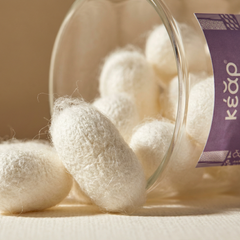 Closeup of Kear Silk Revive silk cocoons - ethical and sustainable.