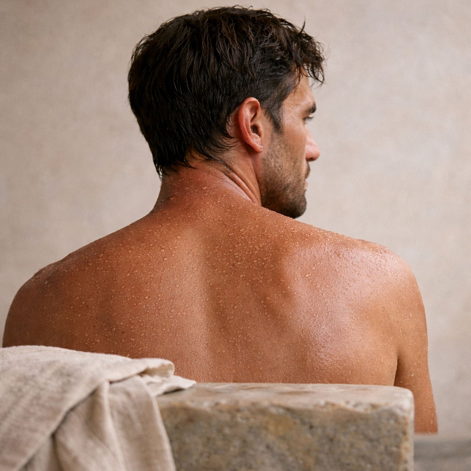 Men's back in spa setting